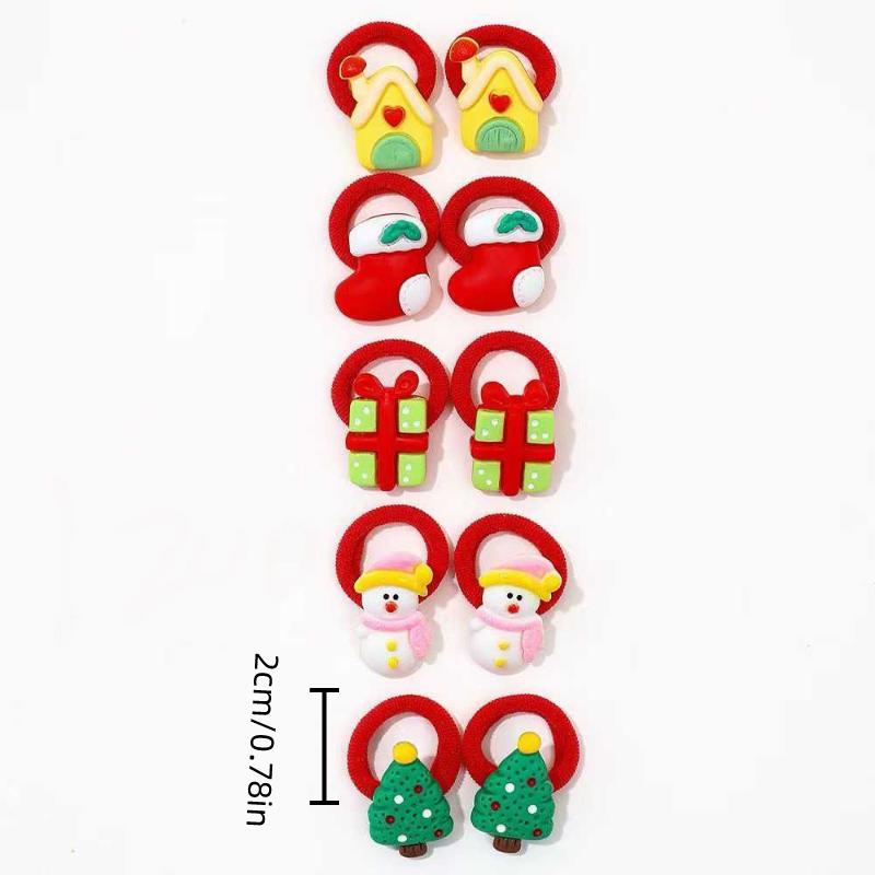 10Pcs/Pack Girls Hair Ties Cute Christmas Design With Santa Reindeer Snowman Decor New Year Girls Hair Accessories Gift Set