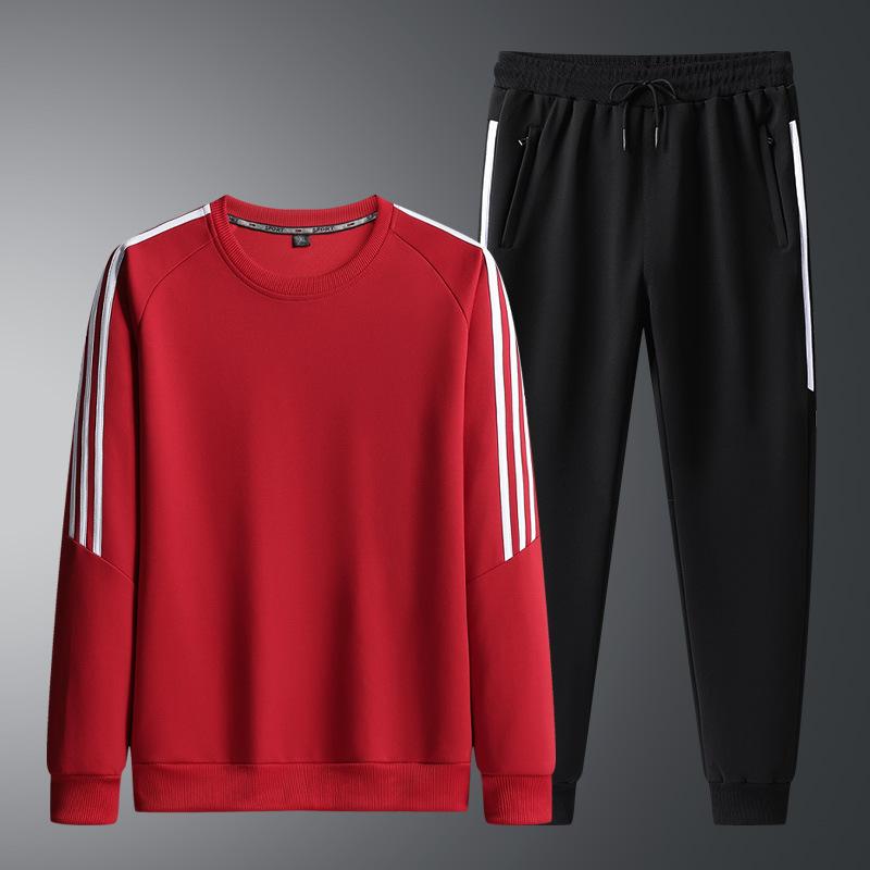 Set Men's Round Head Middle Aged Youth Sports Loose Fit Two Piece Casual Hoodie Sweatpants