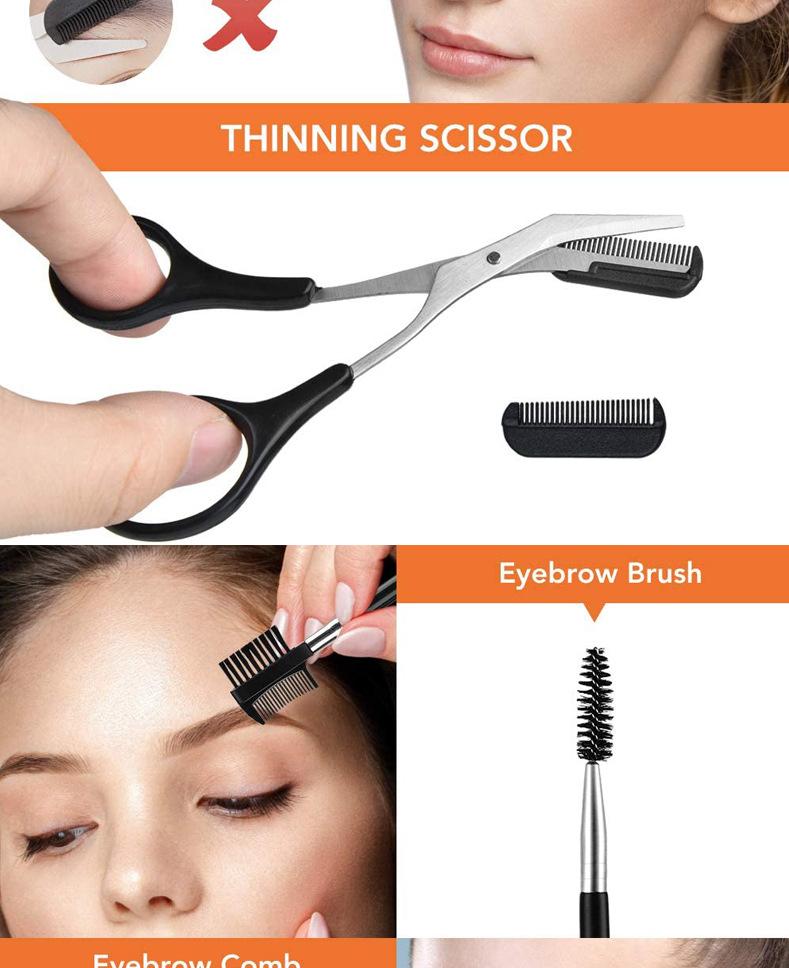 Stainless Steel Folding Eyebrow Trimmer for Beginners Beauty Trimming Scissors Black with Comb Eyebrow Clip Eyelash Brush Set 12 Pcs