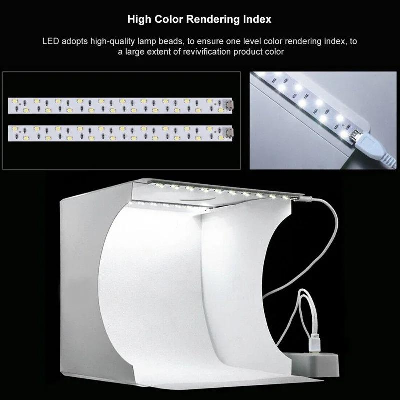 20cm Portable Photo Studio Box Kit With Led Lights 6 Backdrops, Folding Mini Shooting Tent For Product Jewelry Photography