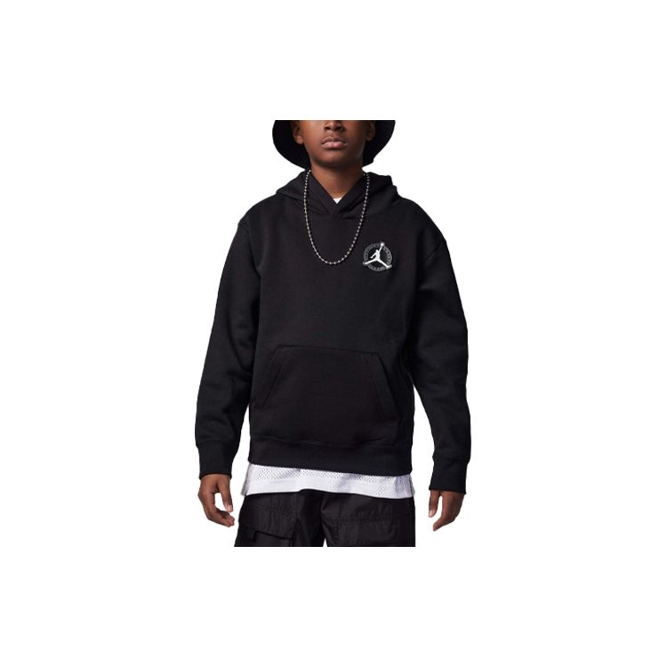 Jordan Letter Logo Basketball Print Fleece Knit Hoodie Kids Hoodies Black FJ5266-010