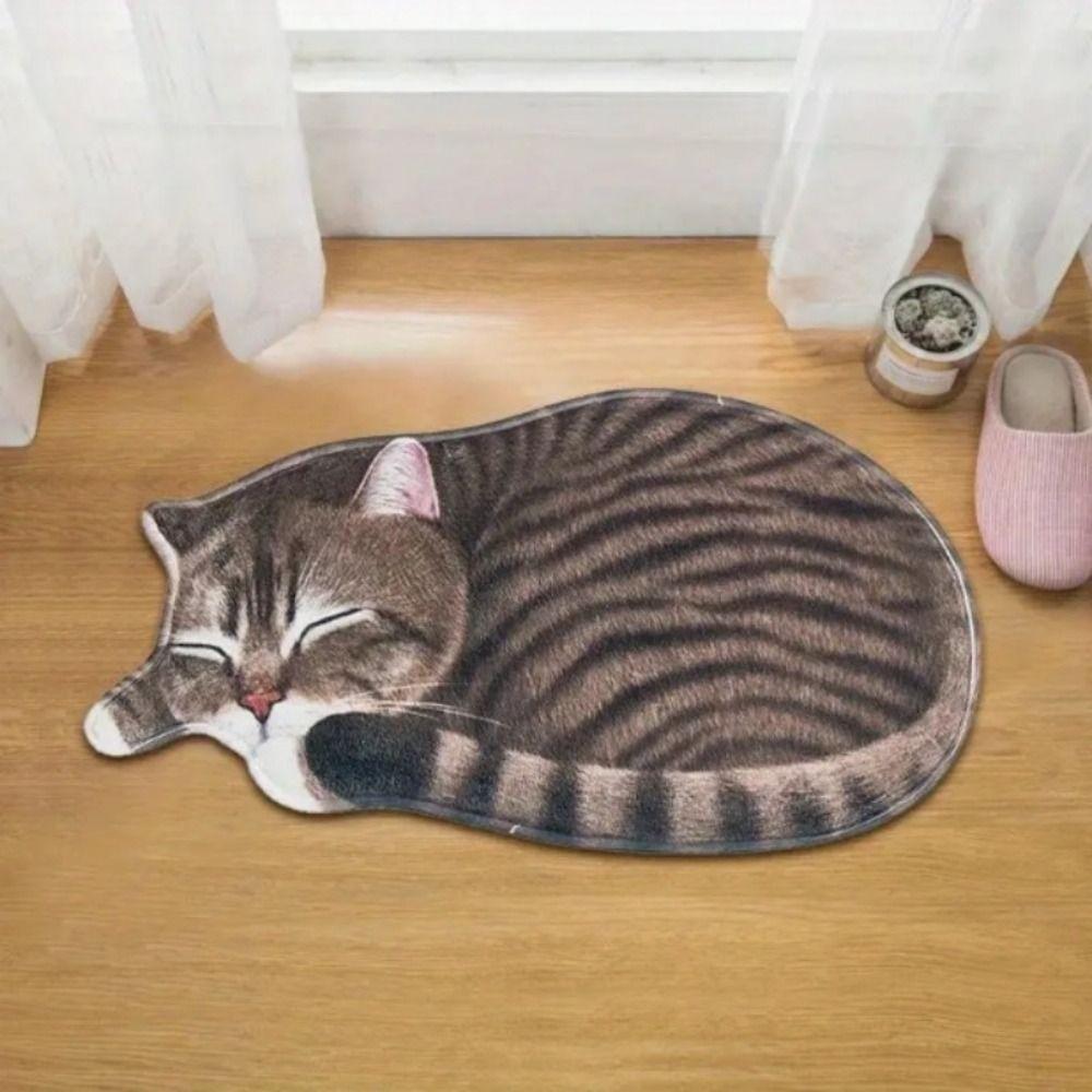 Wear Resistant Design Cute Cat Crystal Fleece Floor Mat Living Room Tea Table Bedside