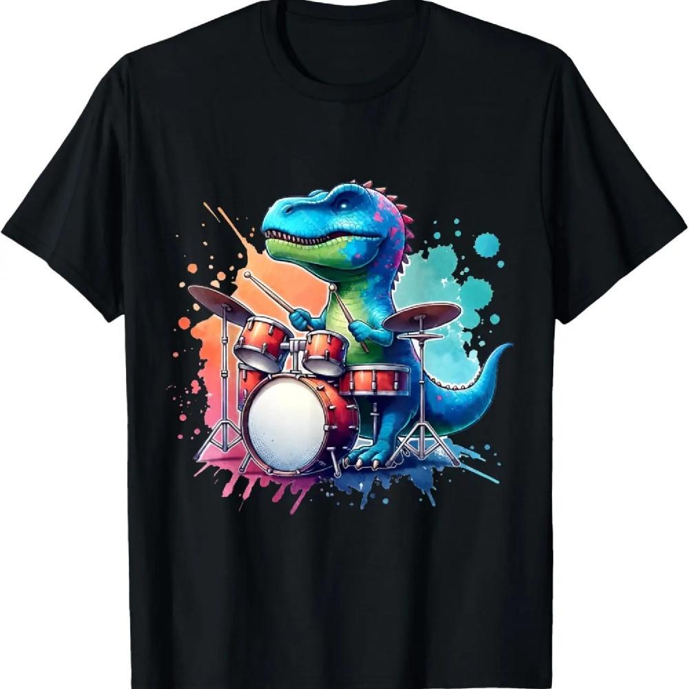 Funny Dinosaur Musician T Rex Drummer Men Boys Gifts Drums T-Shirt
