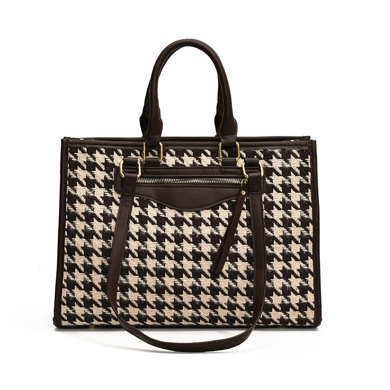 Niche bags, new bags, women's bags, fashionable commuting, thousand bird grid shoulder bags, large-capacity tote bags.
