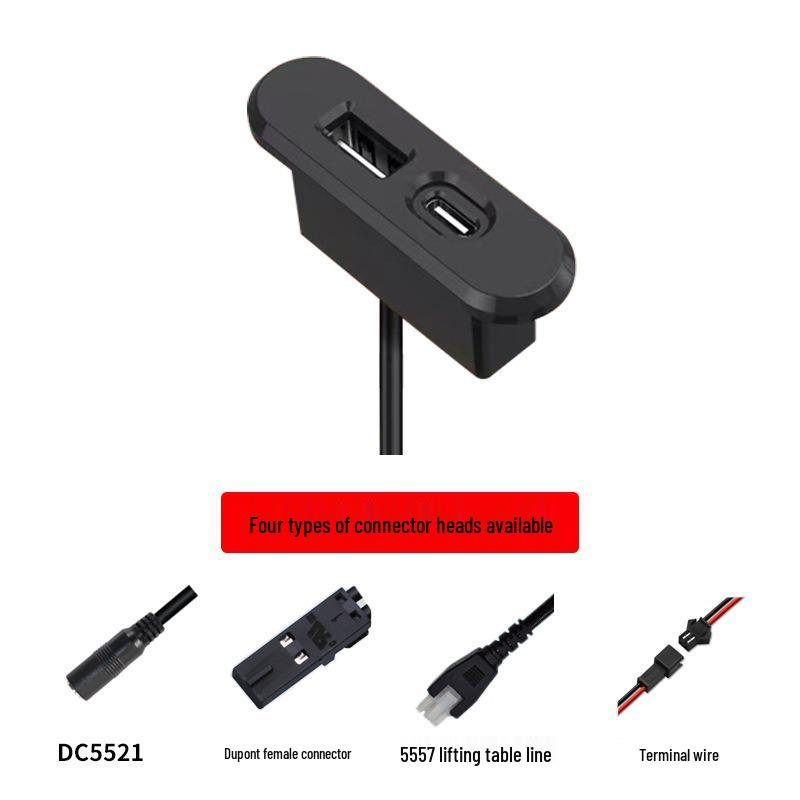 12V Embedded USB Type-C Charger for Coffee Table, Sofa, or Bedside Cabinet - Concealed Furniture Phone Charger.