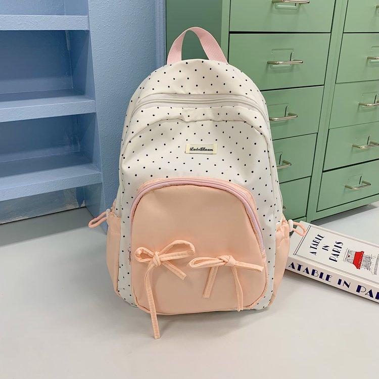 Schoolbag new polka dot backpack niche bow large capacity commuter bag sweet versatile light cute leisure bag