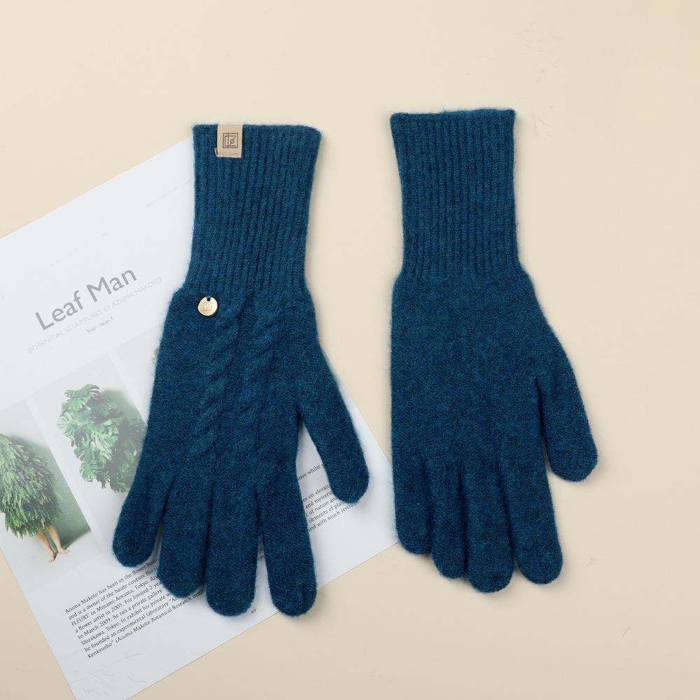 Gloves for Women In Autumn and Winter Thickened Warm Student Knitted Gloves Korean Cute Versatile Electric Bike Yarn Gloves