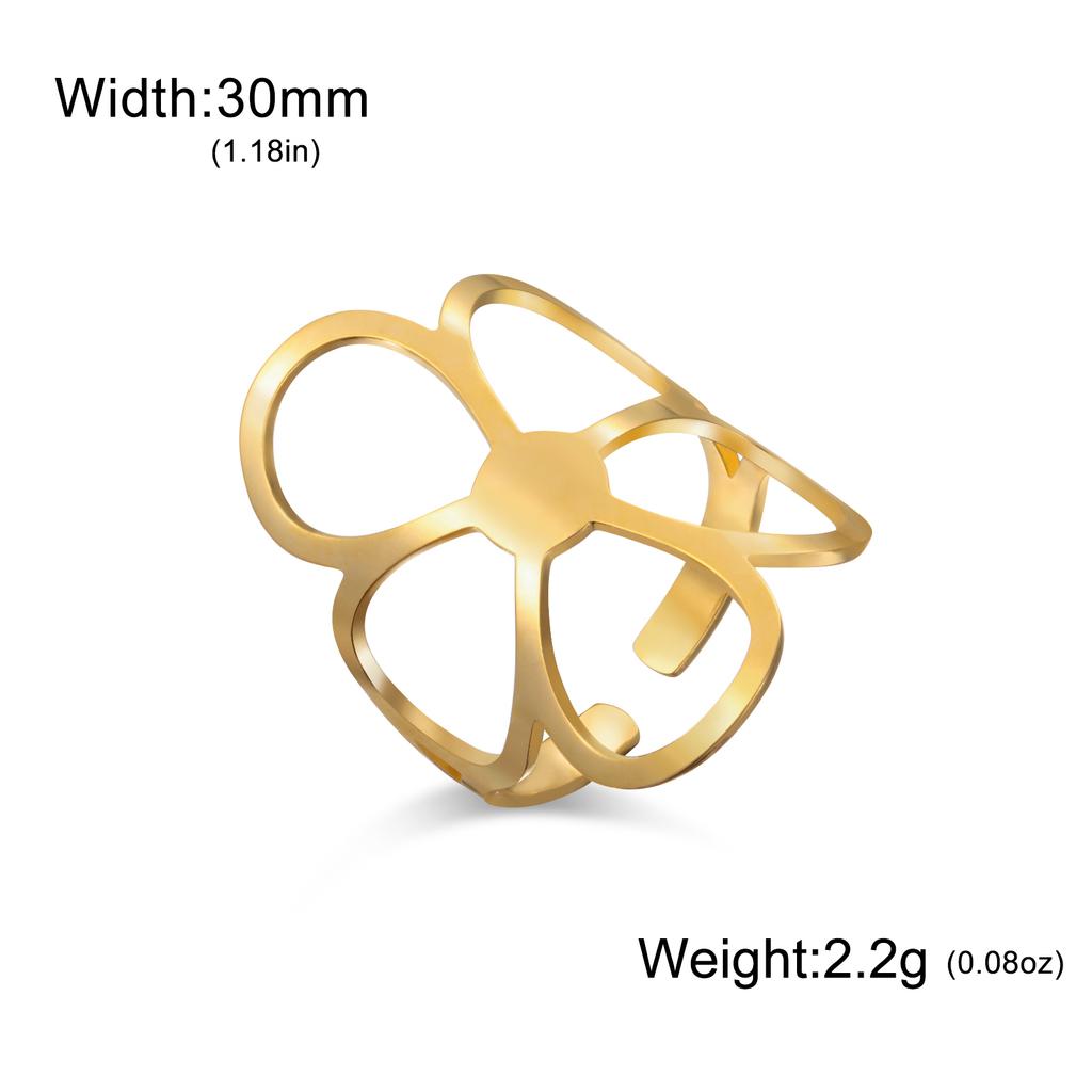 Lemegeton Large Flower Open Rings Women Stainless Steel Gold Color Adjustable Finger Ring Bohemian Jewelry Wedding Gift