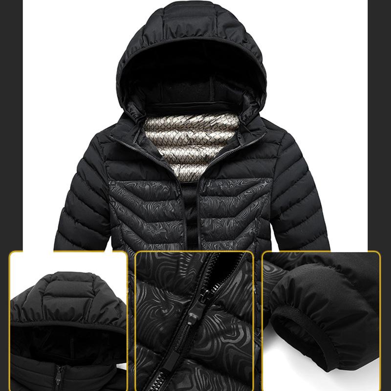 Light Cotton Jacket Men's Models Winter Crash Colour Full Print Removable Cap Thickened Hooded Comfortable and Versatile Jacket Men