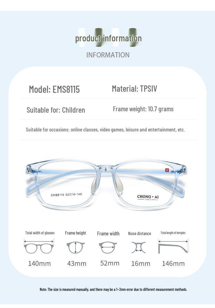 Ultra-light Eco-friendly Student Prescription Glasses Frame with Defocus Control and No-pressure Nose Pads