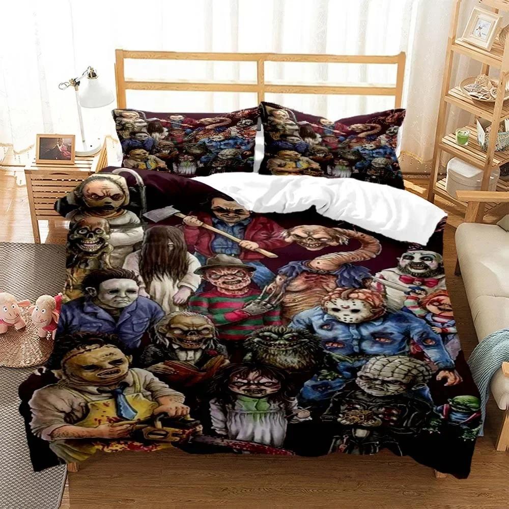 Comforter Halloween Horror Movie Clown Bedding Set 3D Printed Suitable For Bedroom Kids Home Textile