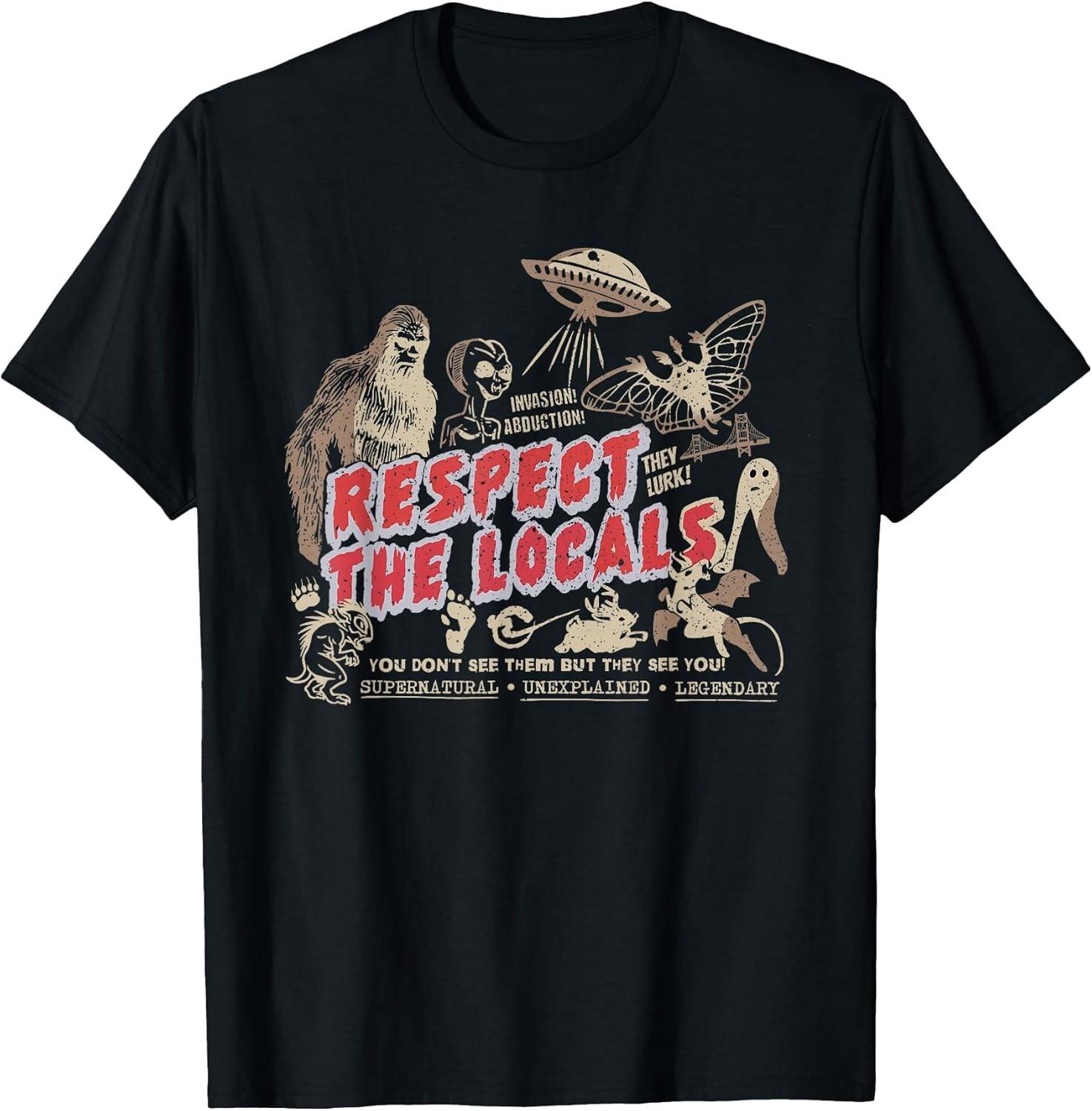 Respect The Locals: Cryptids Folklure Funny Bigfoot Cotton Tee - MADE IN USA S
