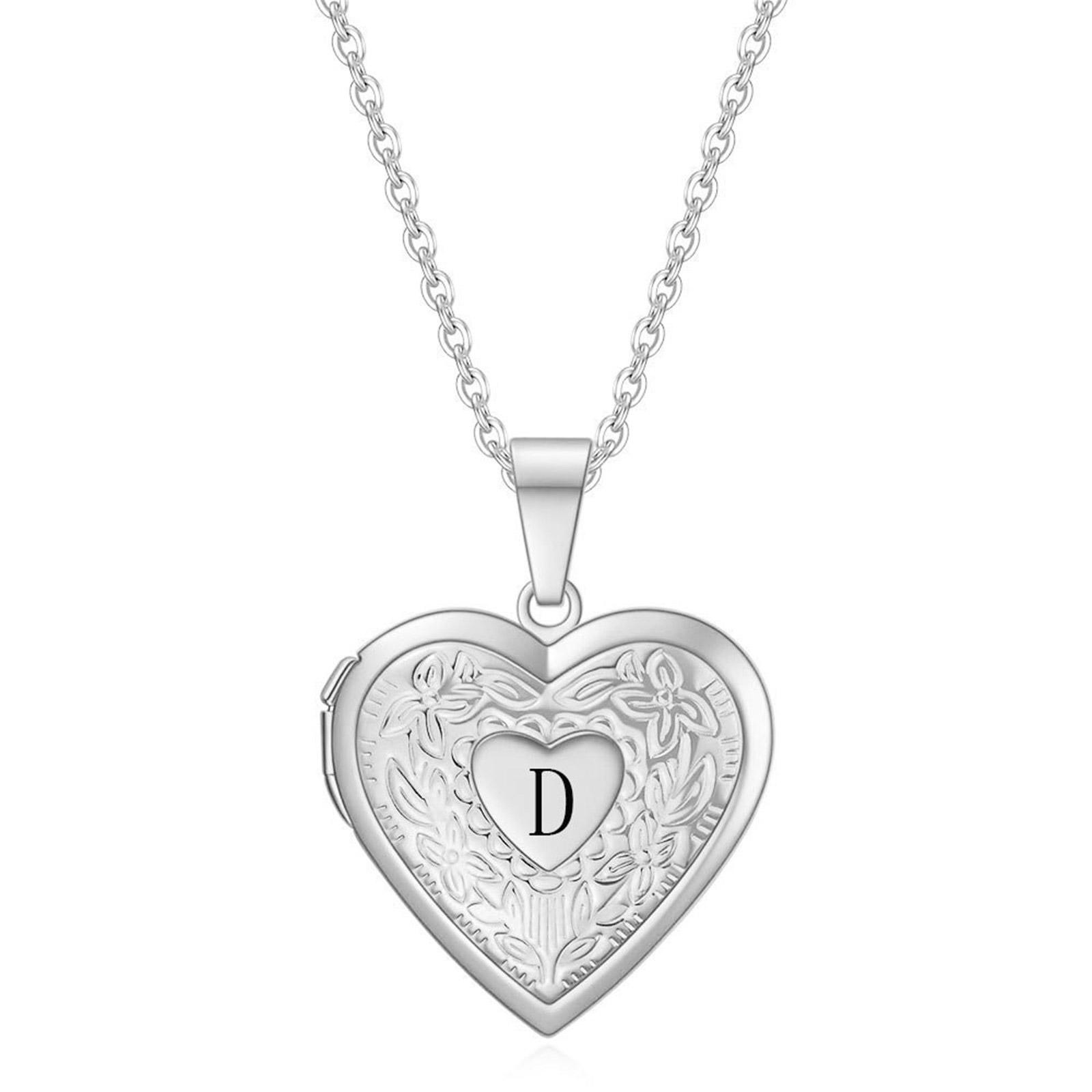 

Elegant Heart Shaped Frame Necklace Engraved Letter Charm Titanium Steel Neck Jewelry for Daily Outfits Party