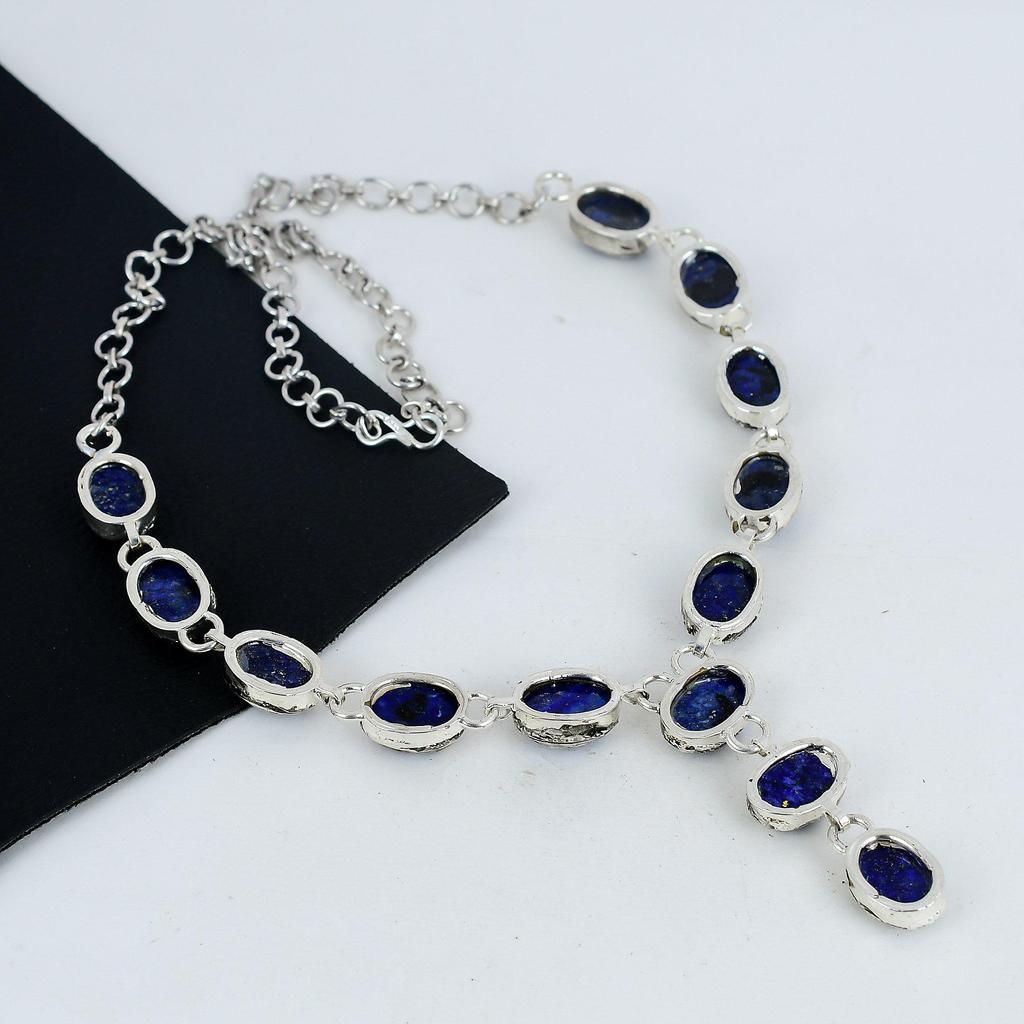 Dainty Lapis Lazuli Gemstone Handmade 925 Sterling Silver Necklace, Lapis Lazuli Silver Necklace For Wife, Unisex Necklace, Wadding Gift