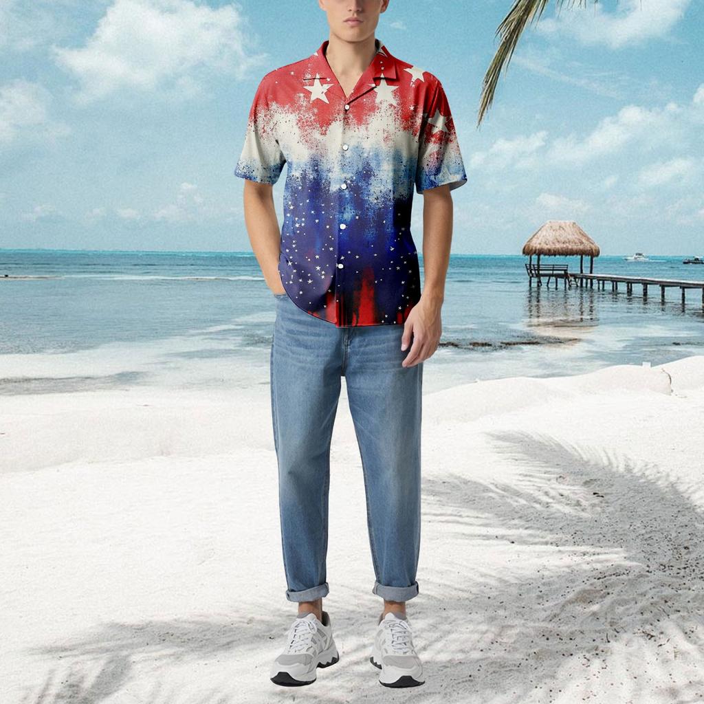 Uformell løs kortermet skjorte for menn Motetrykt skjortetopp