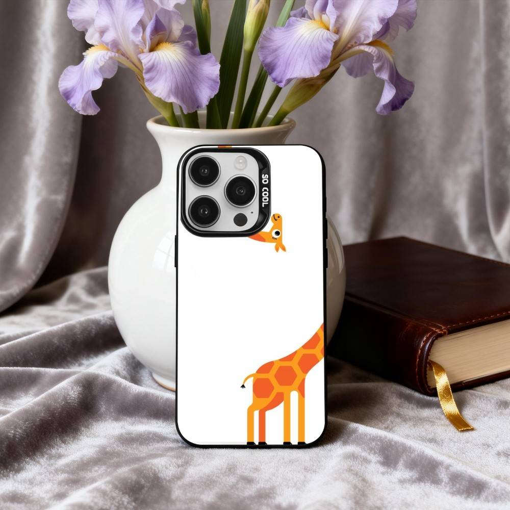 Towering Giraffe Art Phone Case For iPhone17,16,15,14,13,12,11 Plus,Pro Max Black Candy silver phone case