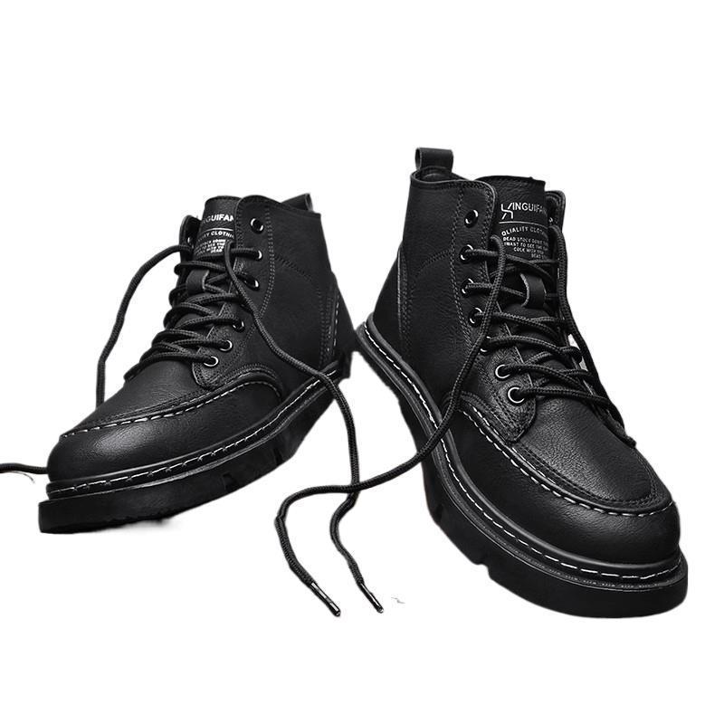 Men's 2024 Anti-Slip Soft Sole British Style Leather High-Top Boots, Work Boots, Martin Boots, Plus Velvet for Autumn and Winter.