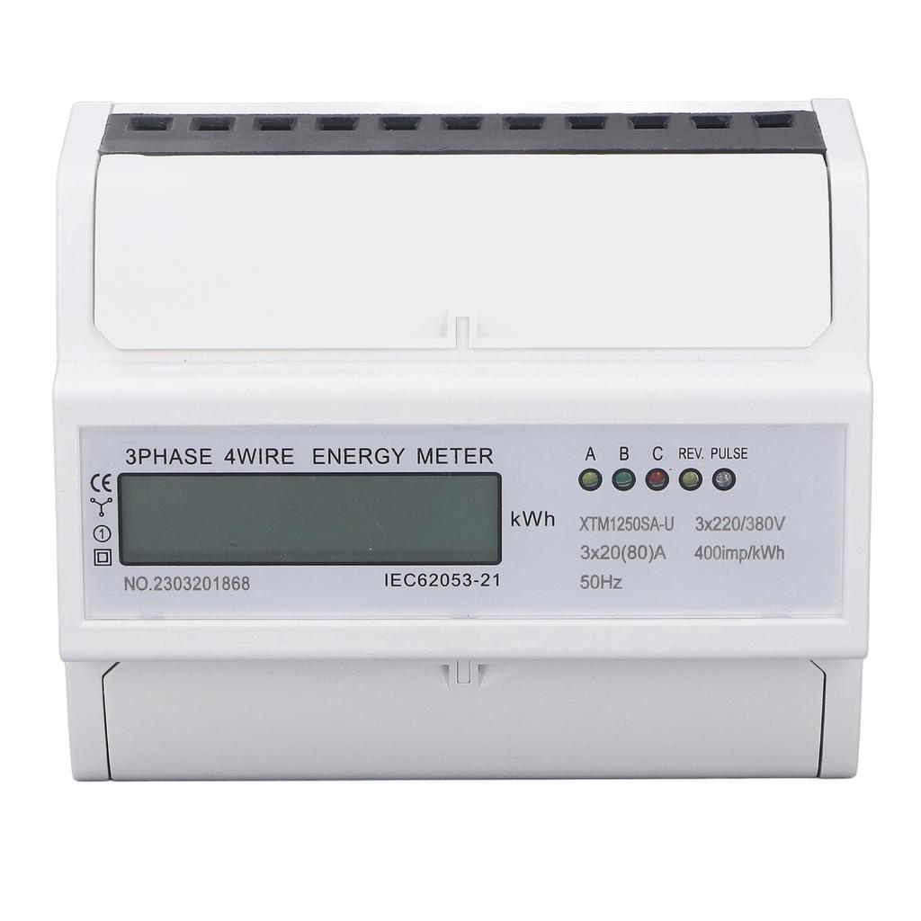 Electric Meter 3 Phase 4 Wire 7P LCD Digital Display DIN Rail Mount Power Monitor
