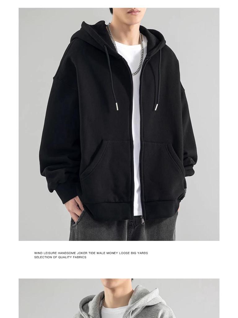 Men's Japanese-Korean Style Loose Zipper Hoodie - Trendy Early Autumn/Winter Casual Jacket