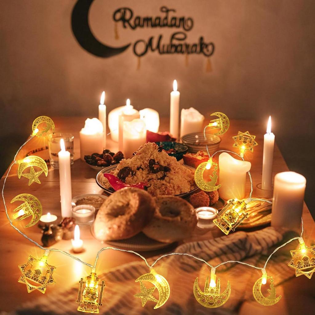 Eid Mubarak Star Castle Moon Castle Light String Ramadan Kareem Decor for Home 2025 Islam Muslim Party Supplies Eid Al-fitr