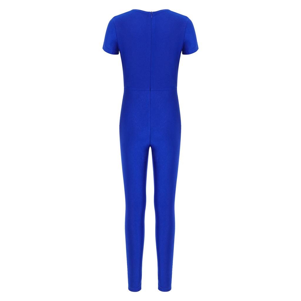 Kids Ballet Bodysuit V Neck Short Sleeve Ruched Front Leotard with Back Invisible Zipper for Gymnastics Figure Skating Performance