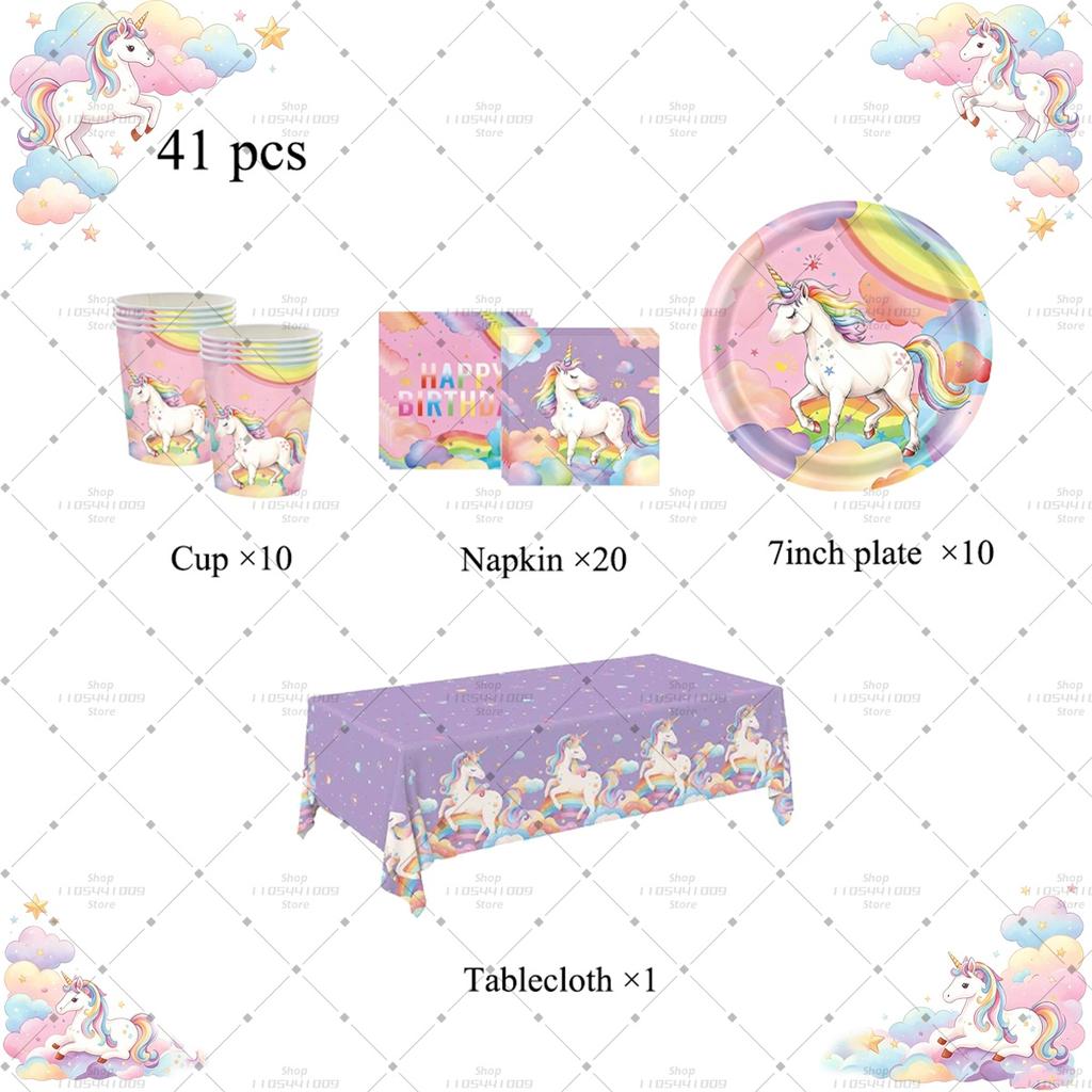 Girl Unicorn Birthday Party Decoration Disposable Tableware Paper Plate Cup Tablecloth Unicorn Theme Birthday Party Decor Suppl