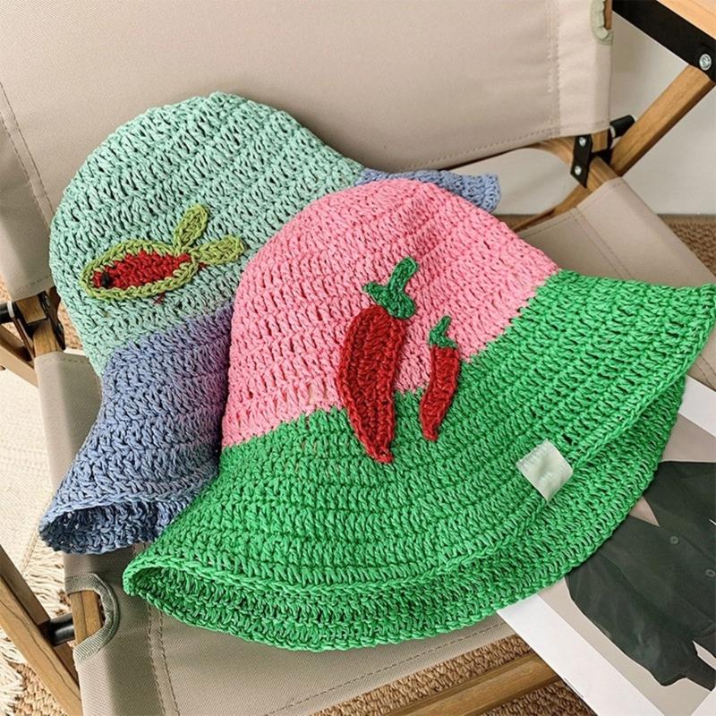 Breathable Bucket Hat for Women Fisherman Hat with Contrast Color Elegant Straw Hat Lady Foldable Floppy Hat for Travel