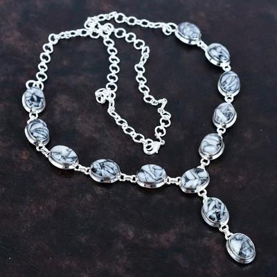 Collana in diaspro pinolite argento sterling 925 catena regolabile design più recente gioielli collana con pietre preziose regalo per la mamma gioielli fatti a mano