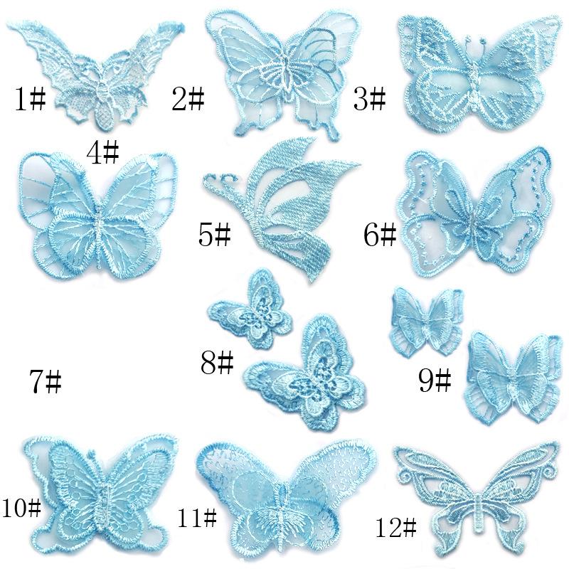 

Lace Embroidery Small Butterfly Organza Embroidery Multi-Color Three-Dimensional Decal Floating Wing Butterfly 12 #sky blue