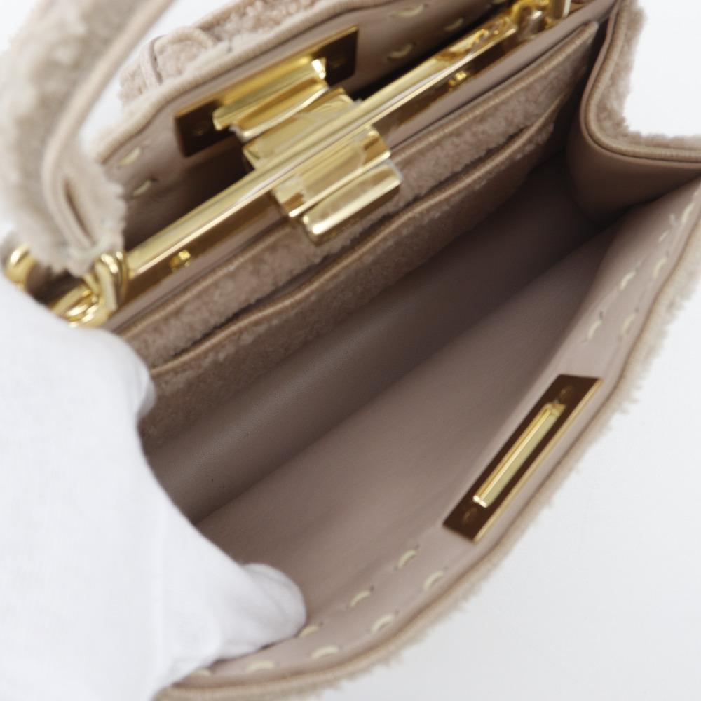 FENDI Peekaboo Handbag 2WAYShoulder pink beige Mouton Women Used