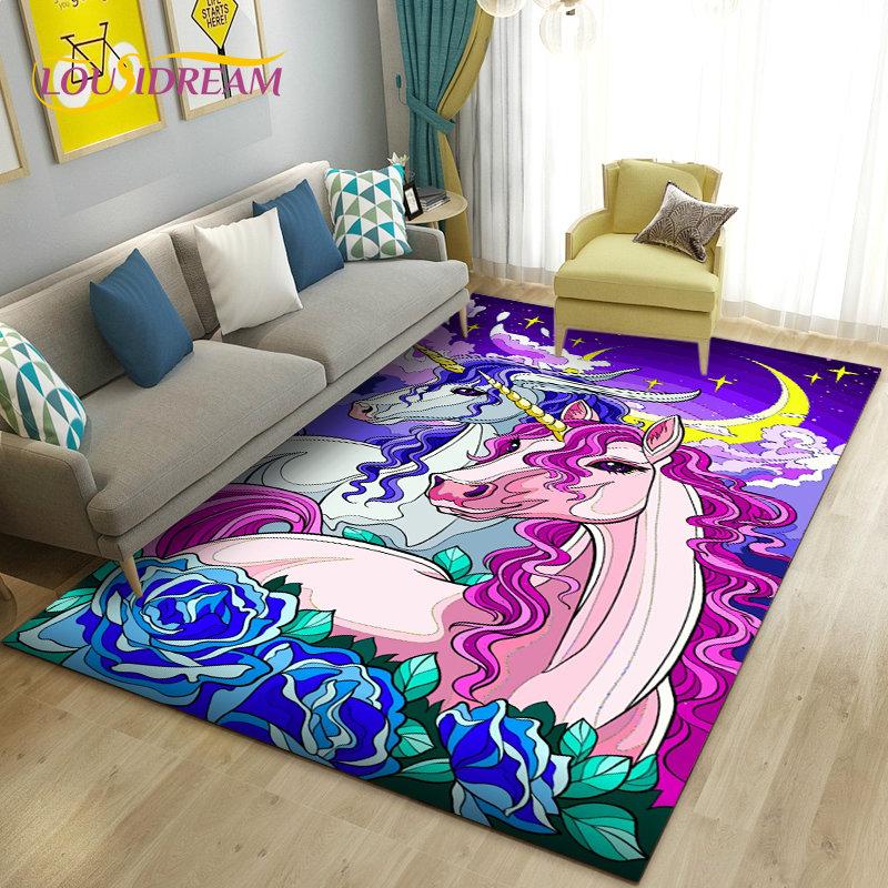 3D Cartoon Leuke Eenhoorn Gebied Tapijt, Tapijt Tapijt voor Woonkamer Slaapkamer Bank Deurmat Keuken Decoratie, Kind Speel Antislip Vloermat