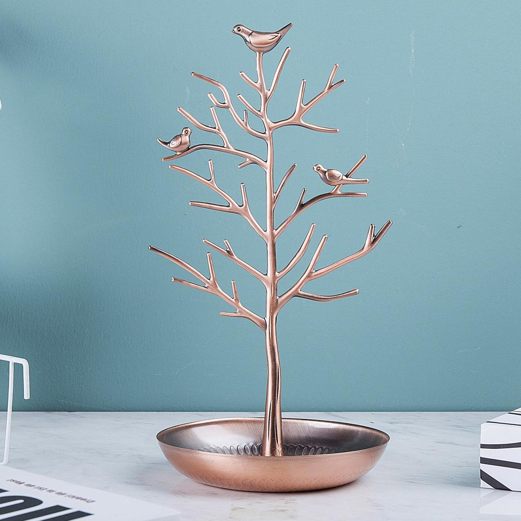 Creative Metal Bird Tree Design Jewelry Display Stand Earring Ring Bracelet Necklace Storage Rack Desktop Organizer Counter Prop
