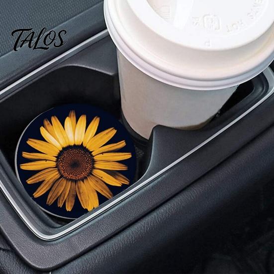 Talos 2PCS Car Coasters, Decorative Silicone Non-Slip Auto Accessories, Reusable Stain-Resistant Thermal Pads, for Home Bar Kitchen