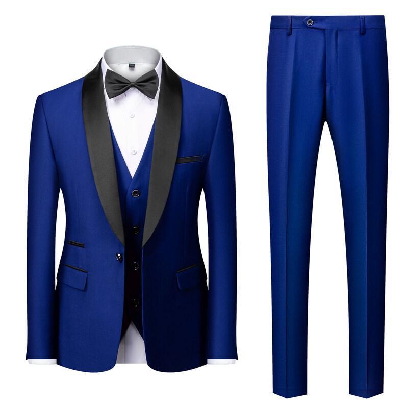 Men's Autumn Slim Fit Business Casual Suit: Tuxedo, Vest, and Pants Set for Weddings and Grooms