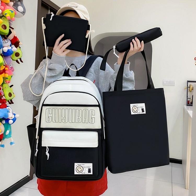 New Contrast Colors College Junior High School Backpack Large Capacity Elementary School Four-piece School Bag Commuter Light Backpack