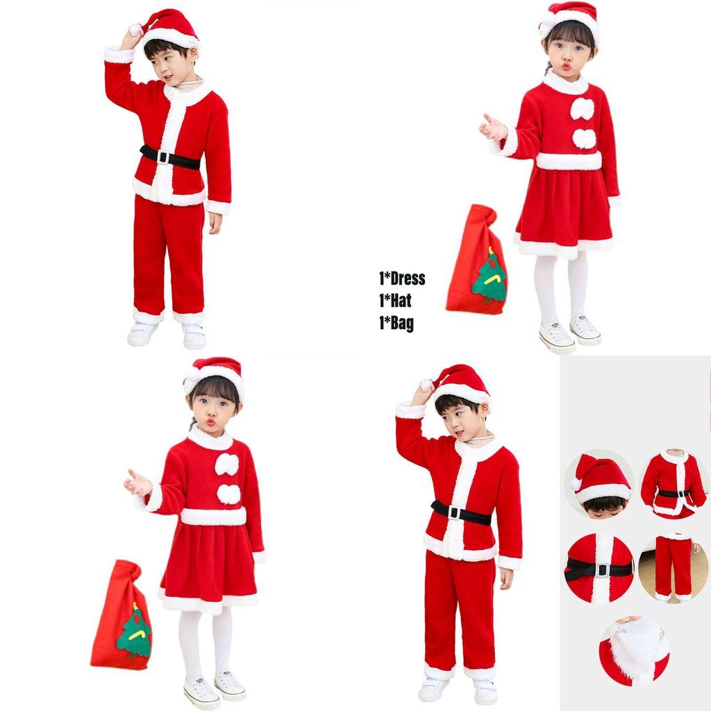 Unisex Children's Christmas Clothing High-quality Polyester Fiber Santa Claus Costume For Performances Available In Both Boys And Girls Styles