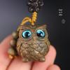 Green Sandalwood Owl Carved Keychain Pendant - Cute Keyring & Bag Charm for Men & Women