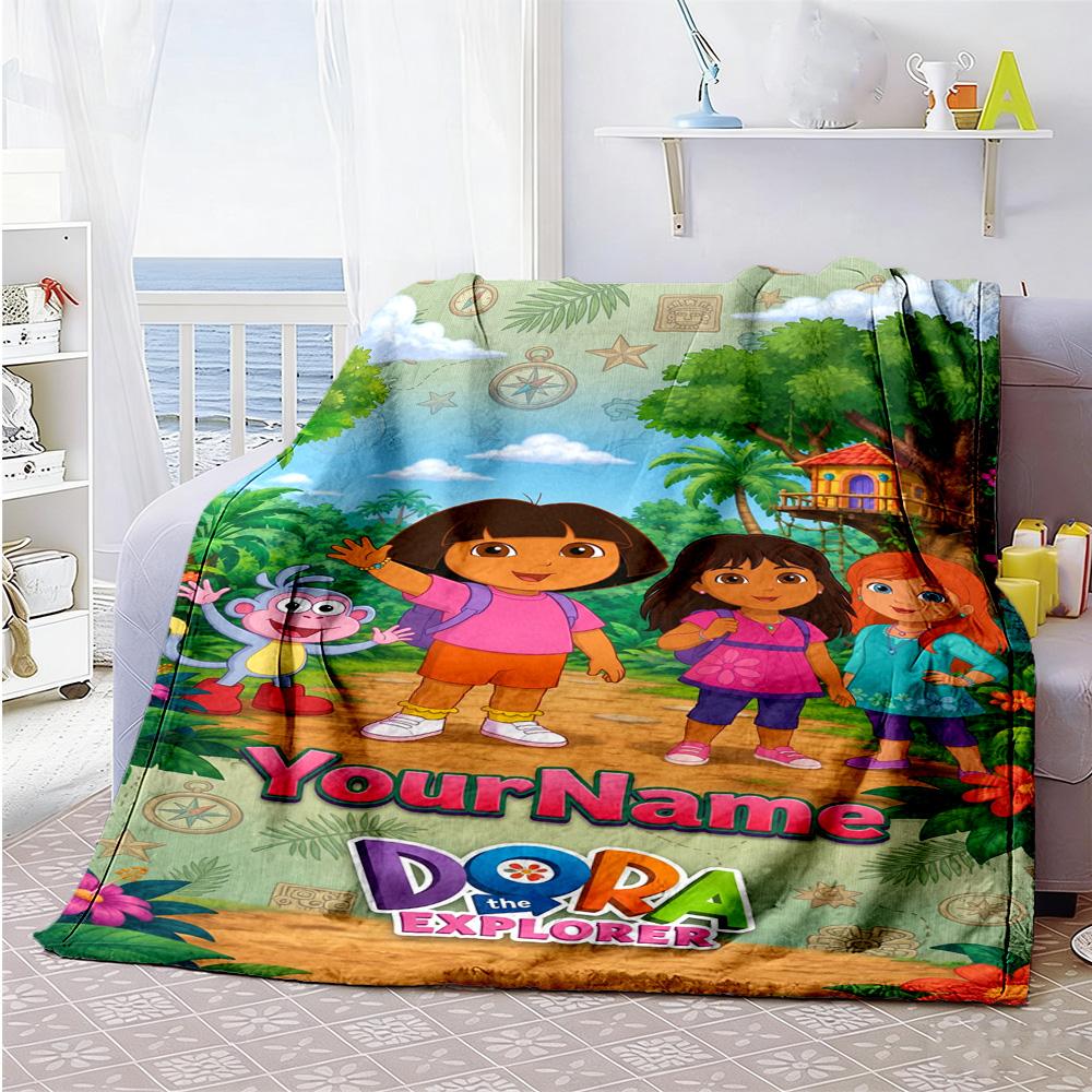 Dora Explorer Customize Text Blanket Throw Customizable Blanket Soft & Cozy Versatile for Bed Seaside Office Chair Nap Ideal for All Seasons