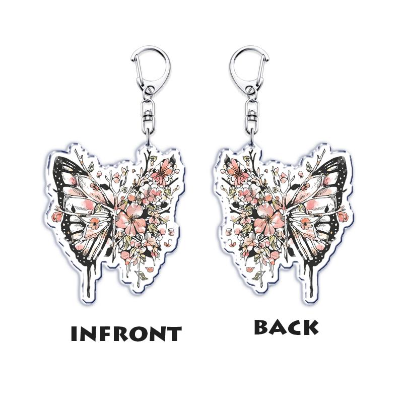 Beautiful Lavender Flower Monarch Butterfly Keychains Ring for Accessories Bag Butterflies Pendant Key Chain Jewelry Fans Gifts