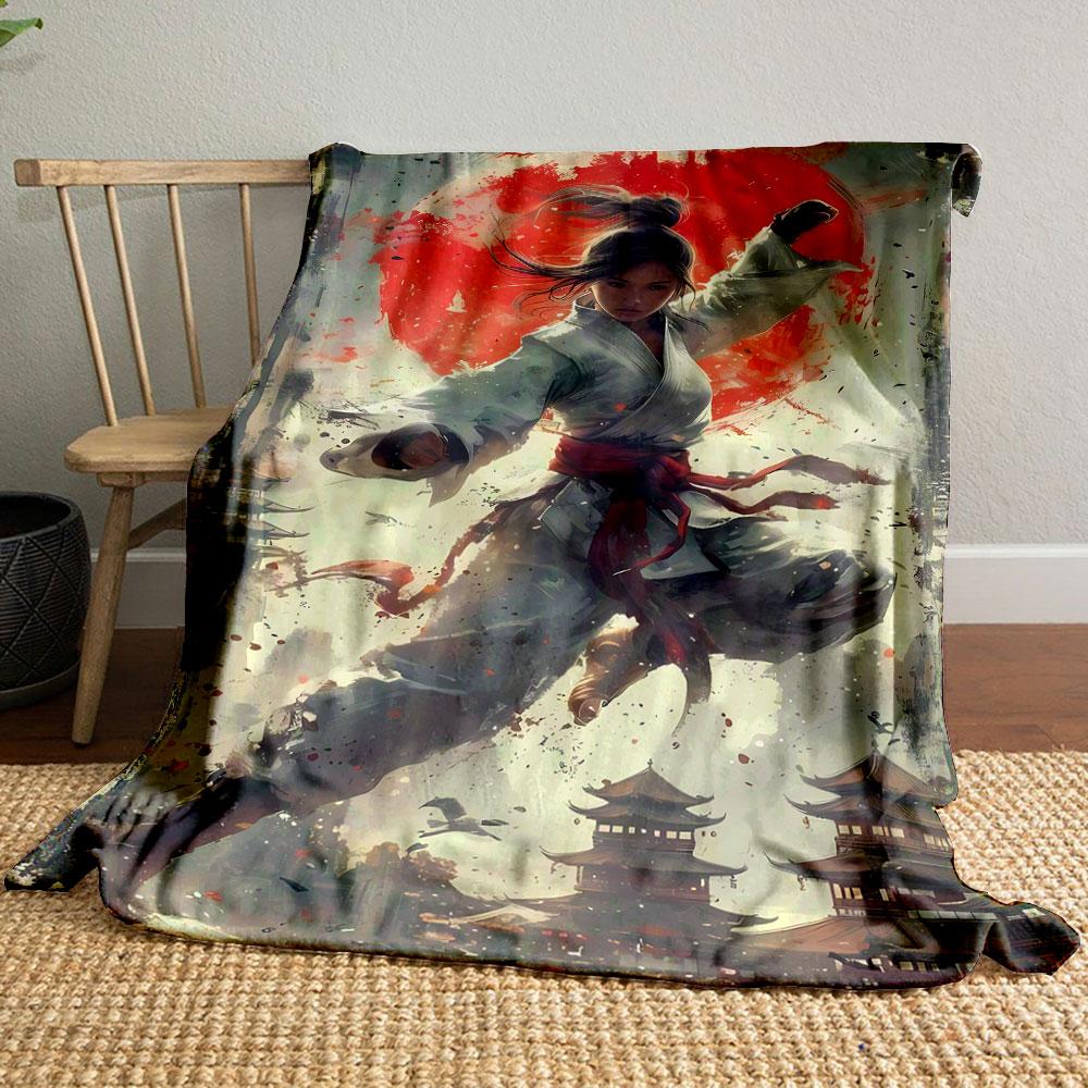 

Japanese Style Warrior Themed Oriental Architecture Design bedroom Blanket for Livingroom Couch lunch break throw for Friend s festival Gift 80cm x 120cm