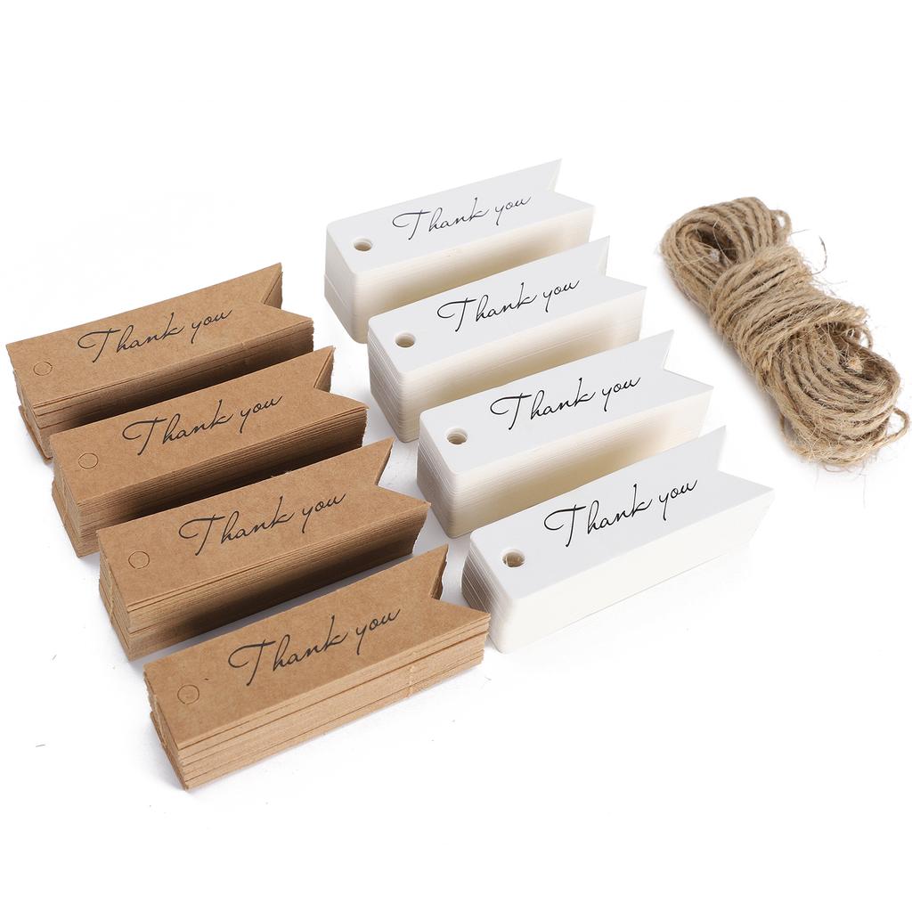 400Pcs Thank You Tags with String Kraft Paper Cards Gift Tags White Brown Craft