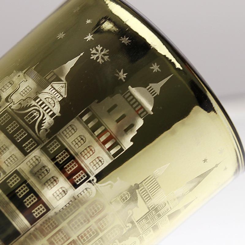 Vintage Castle Carved Glass Candle Holder - Golden Christmas Empty Cup, Home Fragrance Decor, Elegant Birthday Festive Ambience