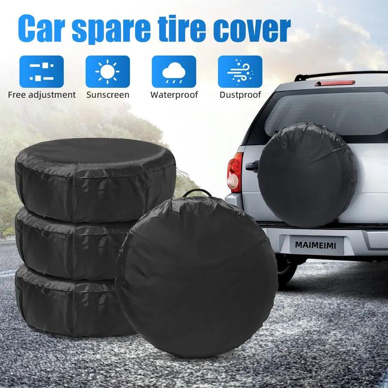 QC Black 4Pcs Wheel Tire Covers Case Car Tires Storage Bag Vehicle Wheel Protector for RV Truck Car Camper Trailer Car Styling