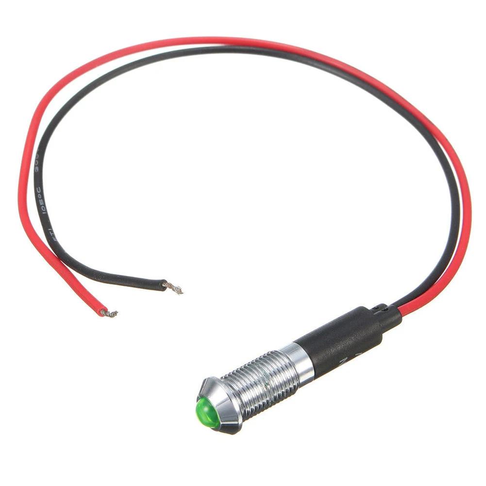 8mm 3v 6v 12v 24v 110v 220v Metal LED Pilot Panel Dash Signal Indicator Warning Light 20cm Cable Chrome Finish Car Boat Marine