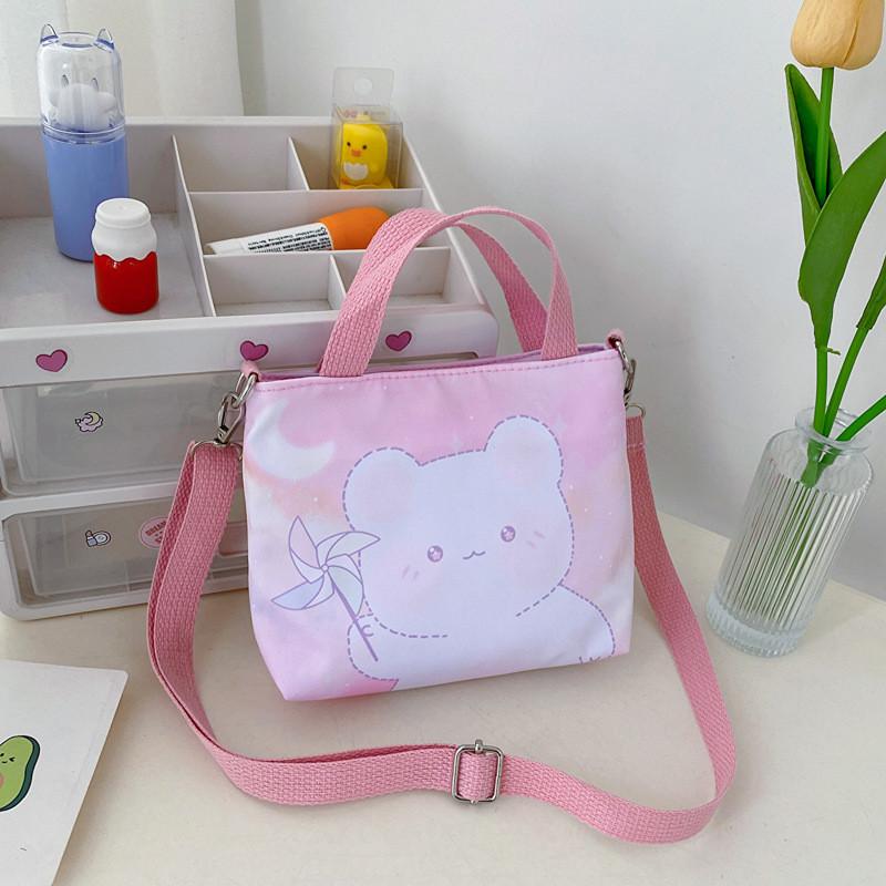 Stylish Cartoon Print Crossbody Bag For Kids Versatile Canvas Shoulder Bag For Girls And Boys