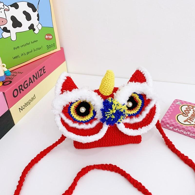 Childrens Festive Lion Plush Bag Cute  Crossbody Bag For Winter Coin Purse