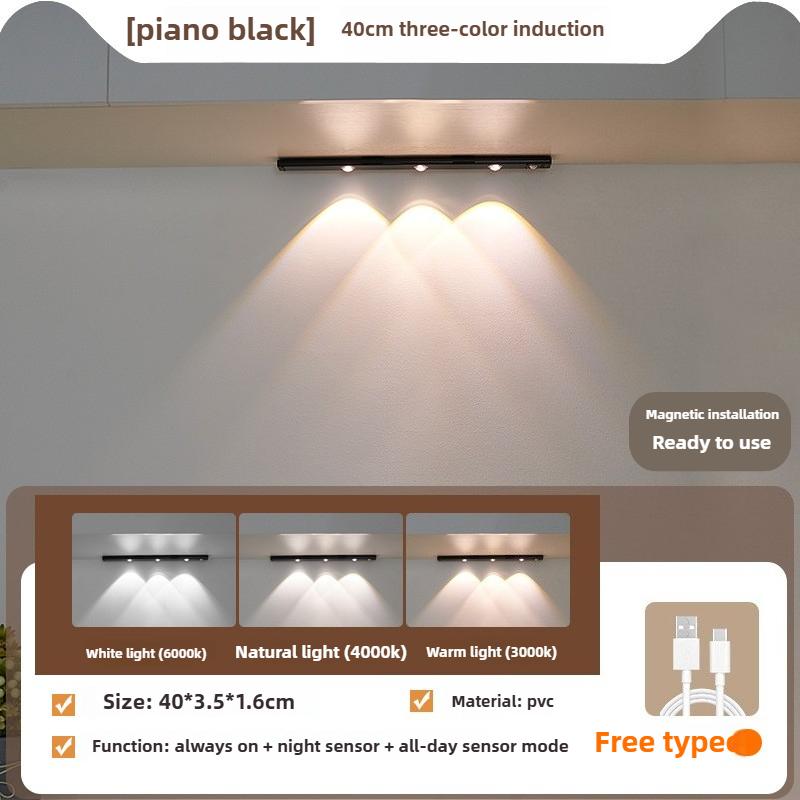 Motion-Activated LED Cat's Eye Hill Strip Light Hole-Free Charging Smart Night Light Strip