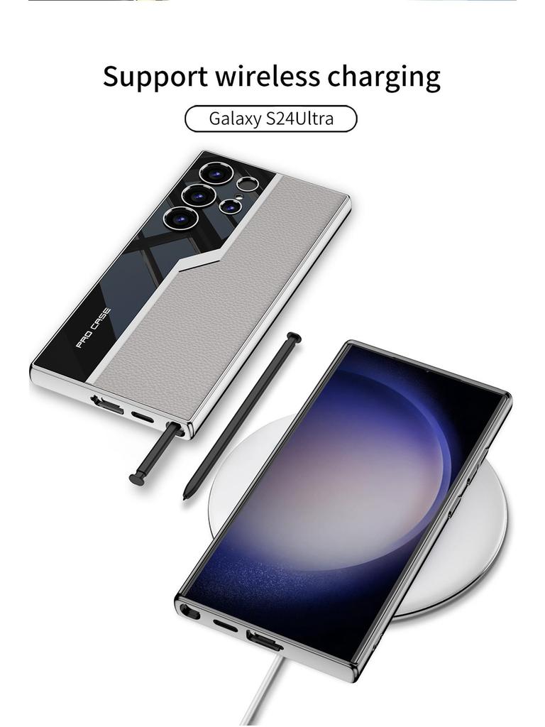 Samsung S24 Ultra Electroplated Leather Phone Case with Full Coverage Lens Protection