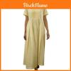 Baumwoll-Leinen-Falten-Midikleid mit lockerer Taille für Freizeitkleidung