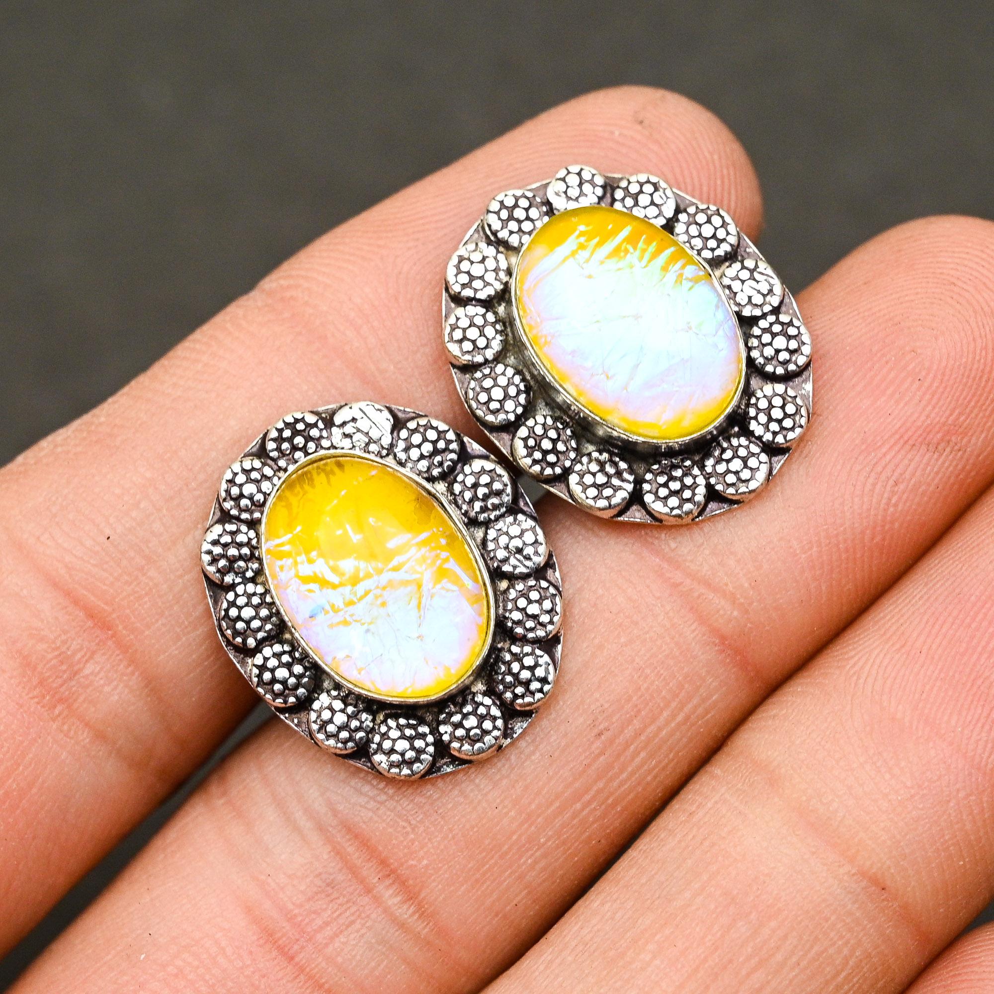 

Запонки мужские из стерлингового серебра 925 пробы с желтым огненным опалом